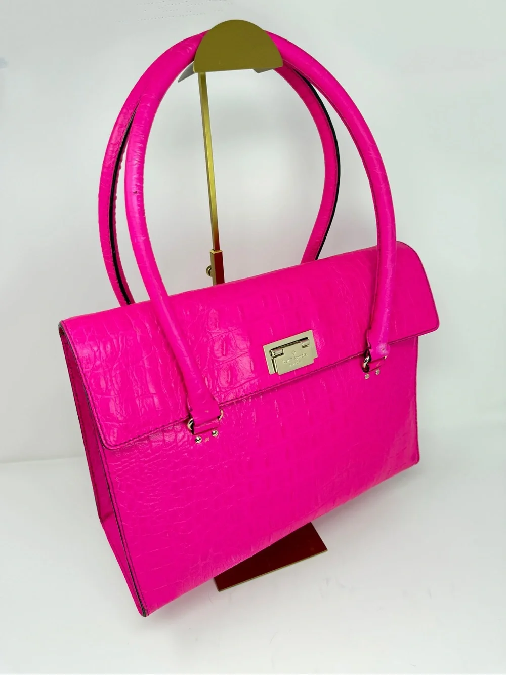 Kate Spade Sinclair Orchard Valley Pink Sapphire Croc-Embossed Shoulder Bag Tote